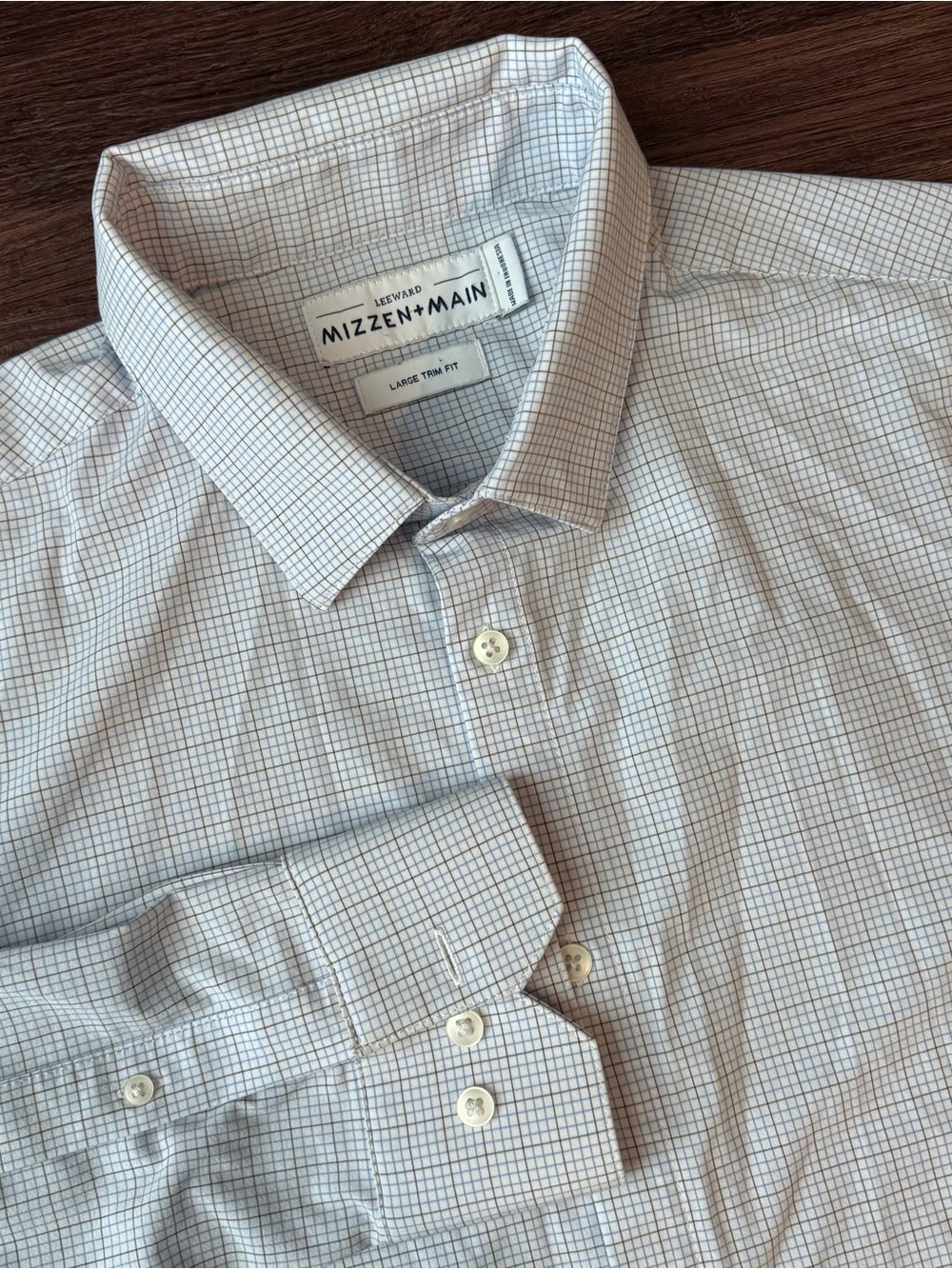 Mizzen+Main White Shirt with Gray and Light Blue Micro-Check